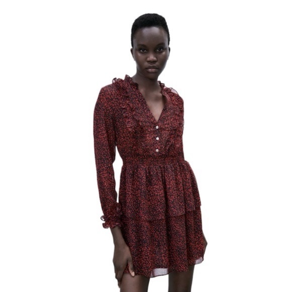 Zara Dresses & Skirts - 🇺🇸 NWT ZARA ANIMAL PRINT RUFFLE MINI DRESS RED / BLACK